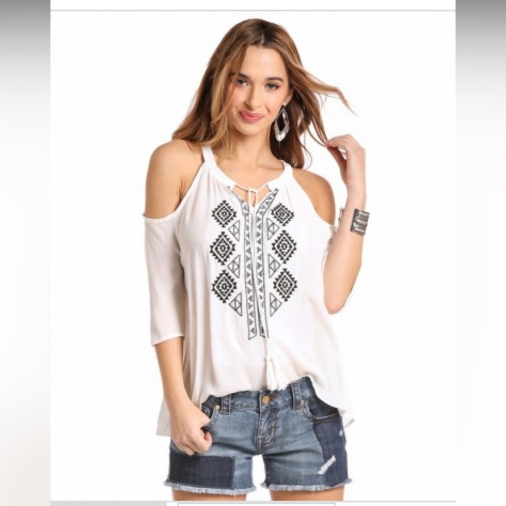 Western inspired cold shoulder blouse